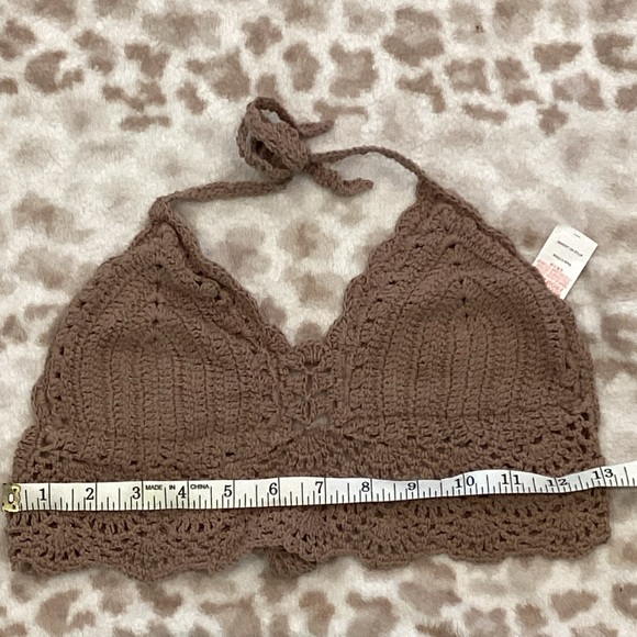 NWT Natural Brown Triangle Crochet Bikini Set with Hipster Pant, Size 6 - Picture 12 of 14